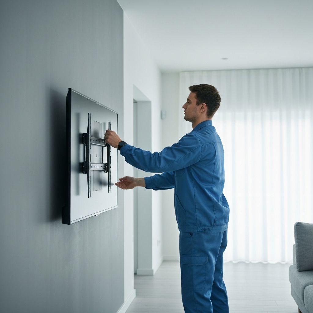 Professional technician mounting a TV on the wall